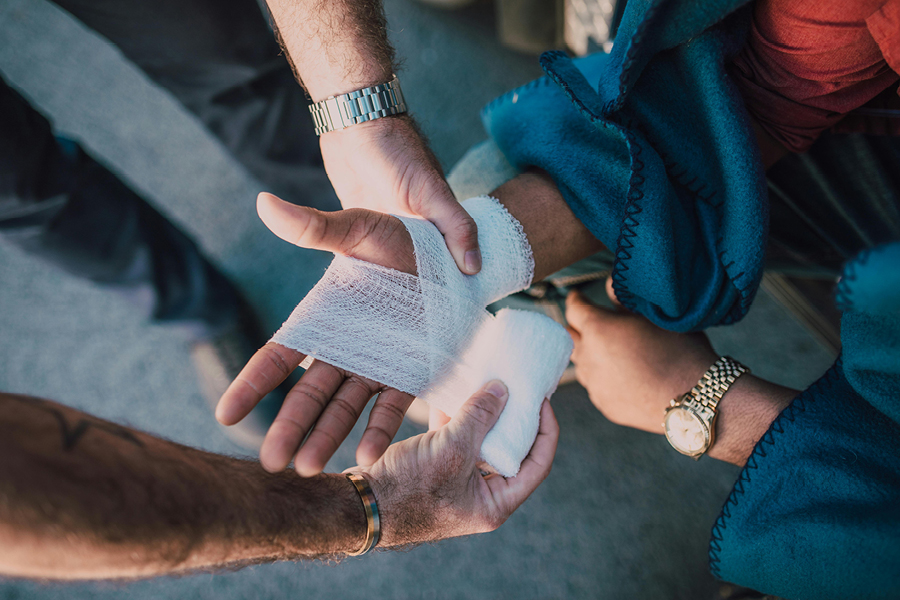 a bandaged hand