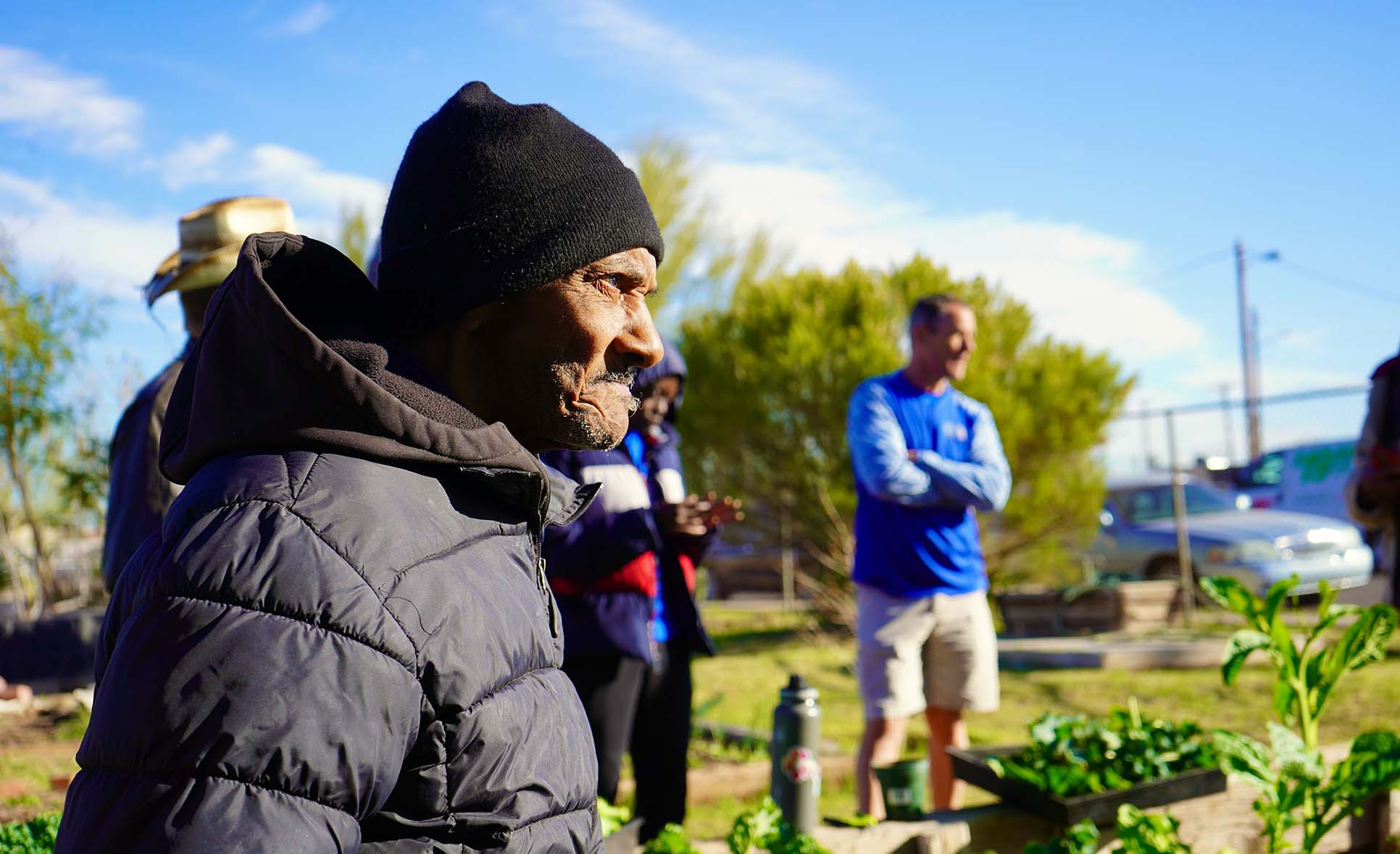 Man in community garden